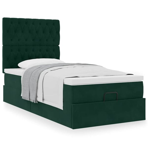 vidaXL Ottoman-Bett mit Matratzen Dunkelgr&uuml;n 100x200 cm Samt