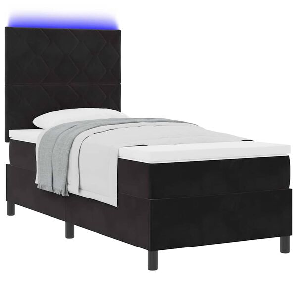 vidaXL LED Boxspringbett mit Matratze Schwarz 90 x 200 cm Samt
