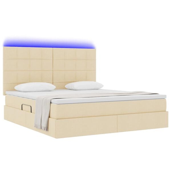 vidaXL Bett mit Stauraum und LED mit LED Creme 180 x 200 cm Polyester