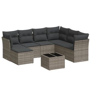 vidaXL 8-tlg. Garten-Sofagarnitur mit Kissen Grau Poly Rattan