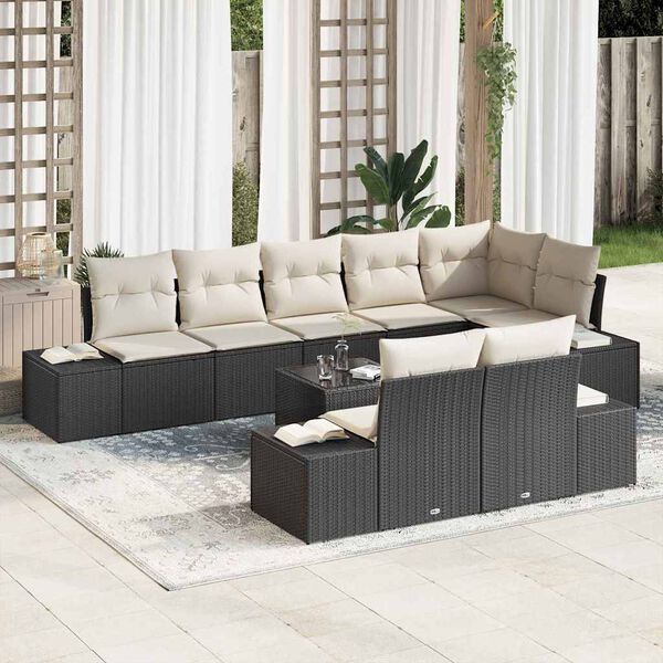 vidaXL Gartensofa-set mit Kissen 9 pcs Schwarz und Creme Poly-Rattan