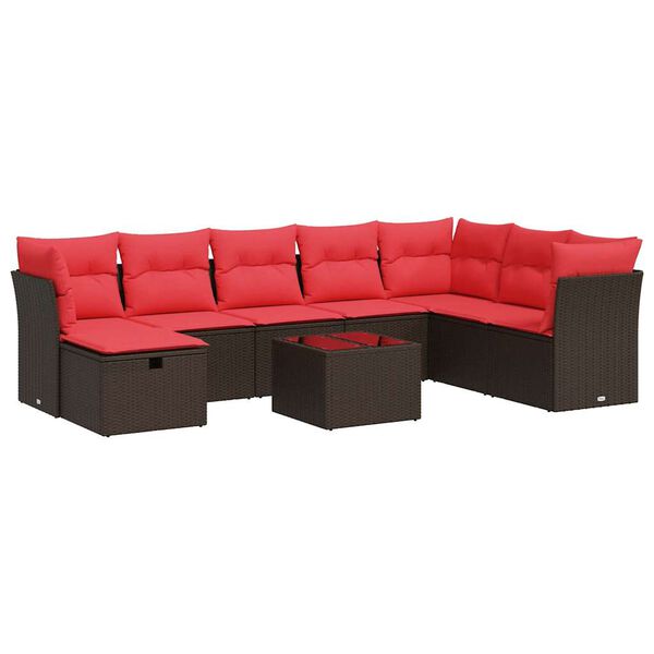 vidaXL 9-tlg. Garten-Sofagarnitur mit Kissen Braun Poly Rattan