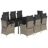 vidaXL 9-tlg. Garten-Essgruppe mit Kissen Grau Poly Rattan