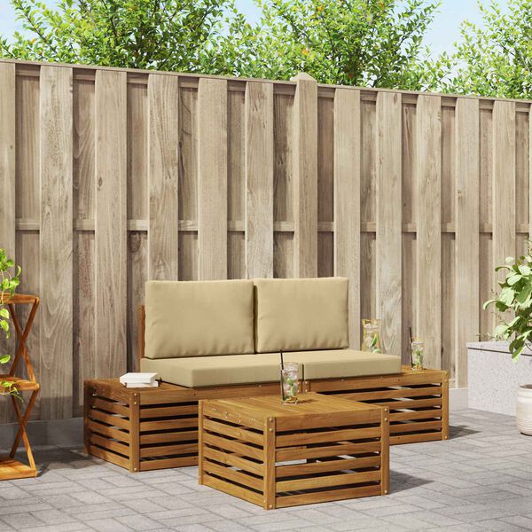 vidaXL Outdoor-Sofagarnitur mit Kissen 3 St&uuml;ck Natur und Beige