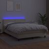 vidaXL Boxspringbett mit Matratze & LED Creme 140x190 cm Kunstleder