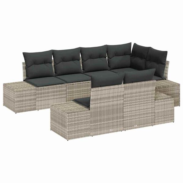 vidaXL Gartensofa-set mit Kissen 7 pcs Hellgrau Poly-Rattan
