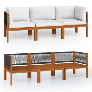 vidaXL 3-Sitzer-Gartensofa mit Kissen Holz Akazie & Seil