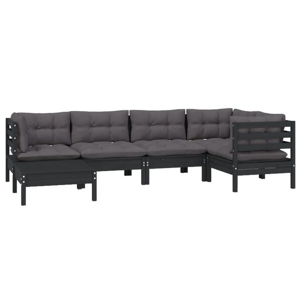 vidaXL 6-tlg. Garten-Lounge-Set mit Kissen Schwarz Massivholz Kiefer