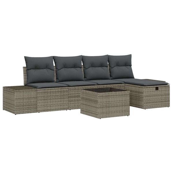 vidaXL Gartensofa-set mit Kissen 6 pcs Grau Poly-Rattan