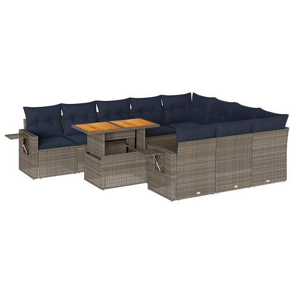 vidaXL 11-tlg. Garten-Sofagarnitur mit Kissen Grau Poly Rattan