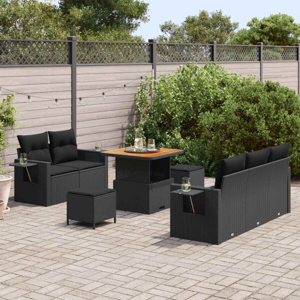 vidaXL Gartensofa-set mit Kissen 8 pcs Schwarz Poly-Rattan