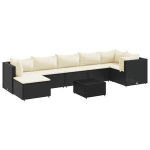 vidaXL 8-tlg. Garten-Lounge-Set mit Kissen Schwarz Poly Rattan