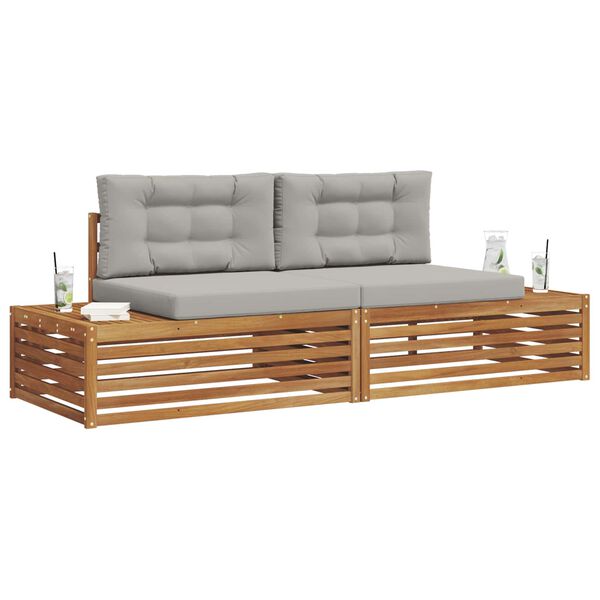 vidaXL Outdoor-Sofagarnitur mit Kissen 2 St&uuml;ck Nat&uuml;rlich und Hellgrau