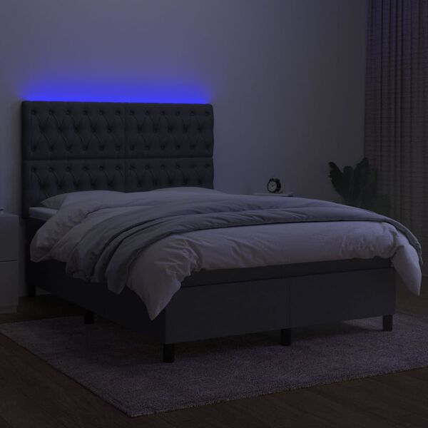vidaXL Boxspringbett mit Matratze & LED Dunkelgrau 140x190 cm Stoff