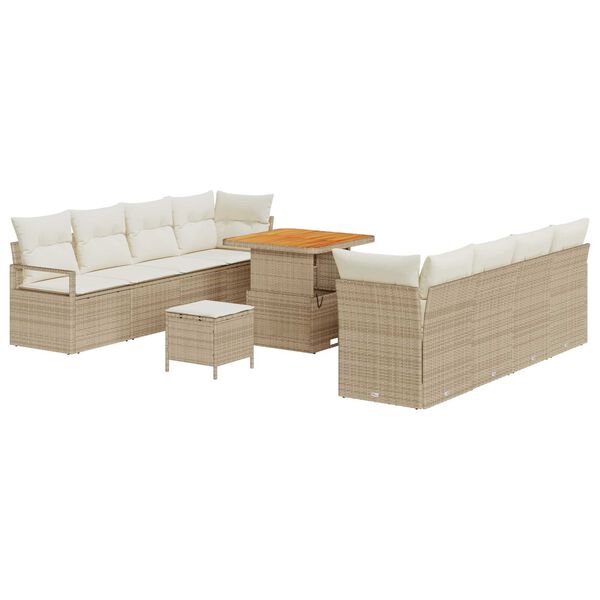 vidaXL Garten-Sofa-Set mit Kissen 11 pcs Beige Poly Rattan