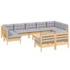 vidaXL 10-tlg. Garten-Lounge-Set mit Grauen Kissen Kiefer Massivholz