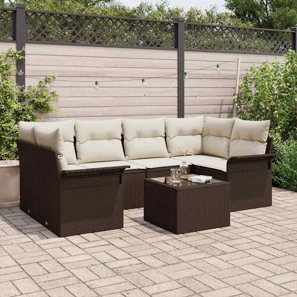 vidaXL Gartensofa-set mit Kissen 7 pcs Braun Poly-Rattan