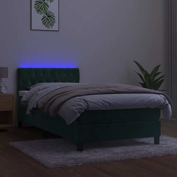 vidaXL Boxspringbett mit Matratze & LED Dunkelgr&uuml;n 100x200 cm Samt