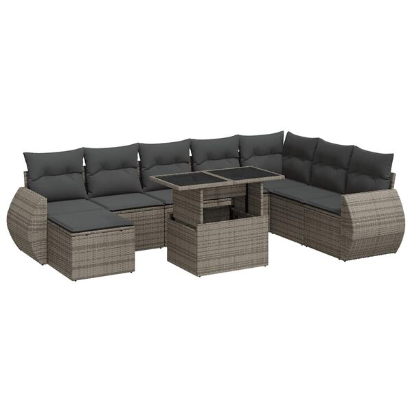 vidaXL 9-tlg. Garten-Sofagarnitur mit Kissen Grau Poly Rattan