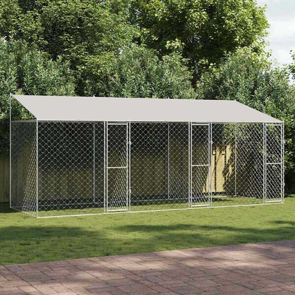 vidaXL Hundekäfig Silber 600 x 200 x 256 cm Verzinkter Stahl