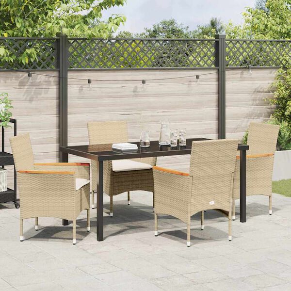 vidaXL Garten Essgruppe mit Kissen 5 pcs Beige Poly-Rattan