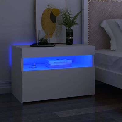 vidaXL Nachttisch mit LED-Leuchten Weiß 60x35x40 cm Holzwerkstoff