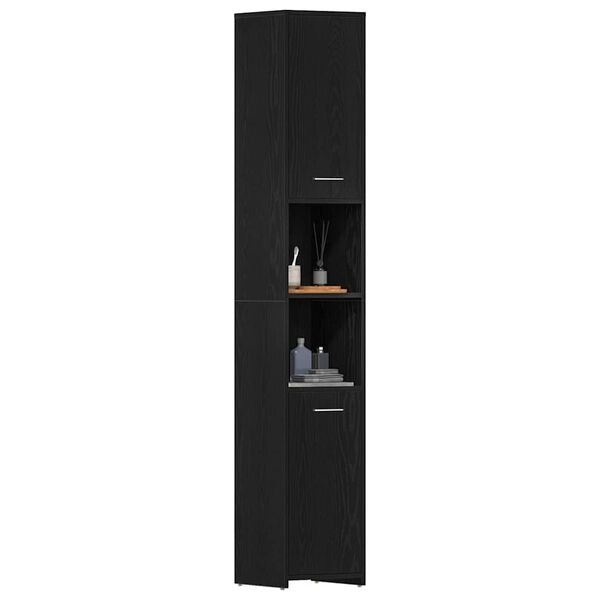 vidaXL Badschrank Schwarz Eichen-Optik 30x30x183,5 cm Holzwerkstoff