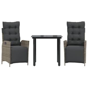 vidaXL 3-tlg. Garten-Essgruppe mit Kissen Grau Poly Rattan