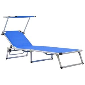vidaXL Sonnenliege Klappbar mit Sonnenschutz Alu und Textilene Blau