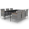 vidaXL 7-tlg. Garten-Essgruppe mit Kissen Poly Rattan und Glas