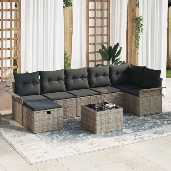 vidaXL Gartensofa-set mit Kissen mit Speicher 8 pcs Grau Poly-Rattan