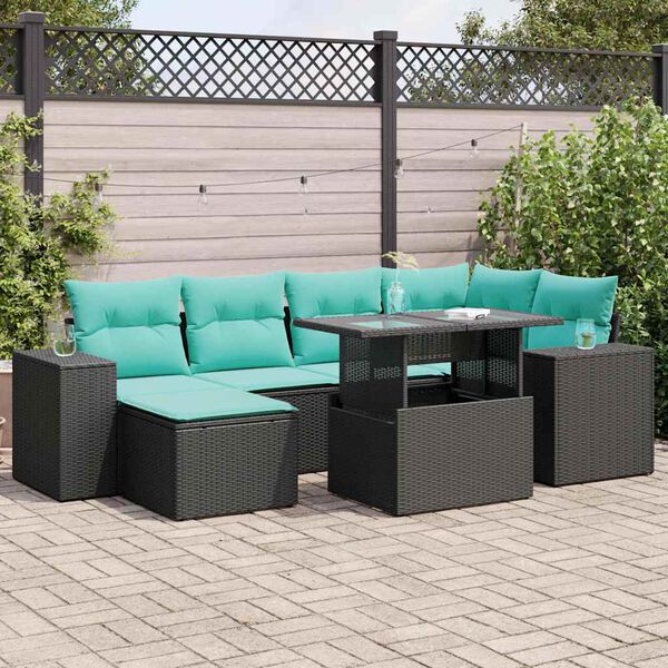 vidaXL 9-tlg. Garten-Sofagarnitur mit Kissen Schwarz Poly Rattan