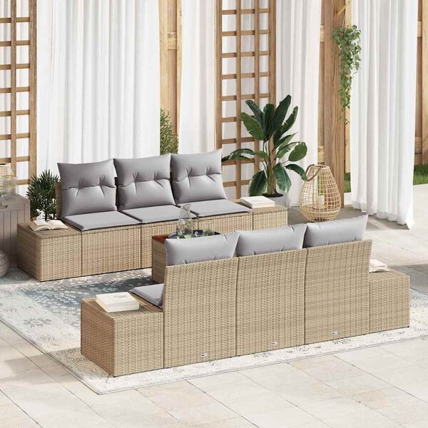 vidaXL Gartensofa-set mit Kissen 7 pcs Beige Poly-Rattan