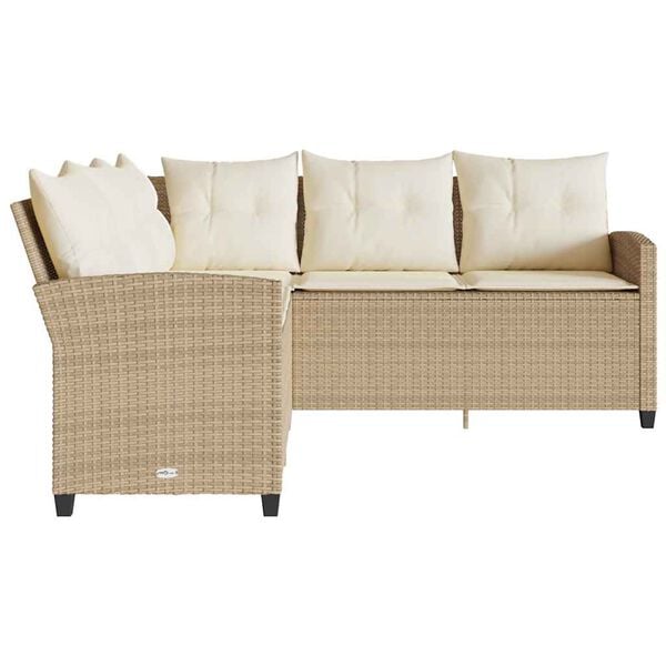 vidaXL L-förmiges Couchsofa mit Kissen Beige Polyrattan