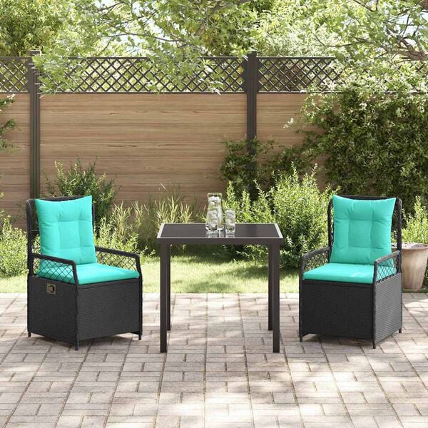 vidaXL Garten Essgruppe 3 pcs Schwarz Poly-Rattan