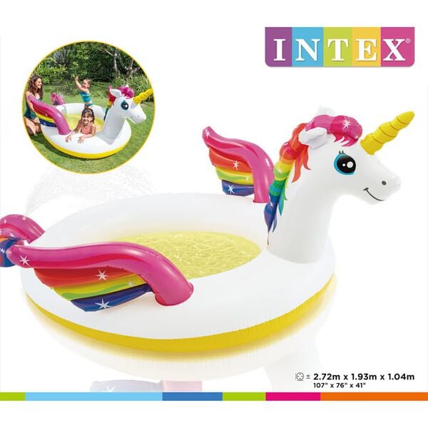 Intex Einhorn Planschbecken mit Sprinkler 272x193x104 cm