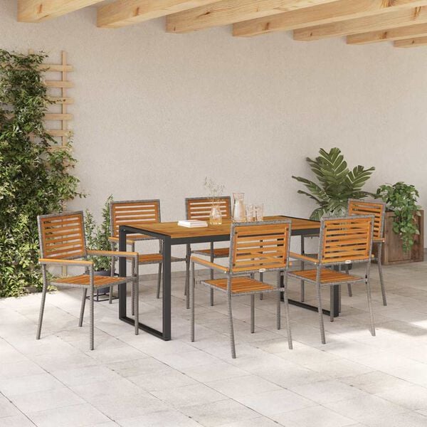 vidaXL Garten Essgruppe 7 pcs Grau und Braun Poly-Rattan