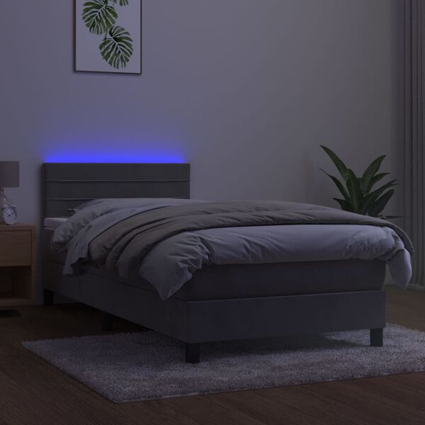 vidaXL Boxspringbett mit Matratze & LED Hellgrau 100x200 cm Samt