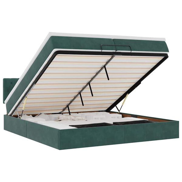 vidaXL Ottoman-Bett mit Matratzen & LEDs Dunkelgrün 200x200 cm Samt