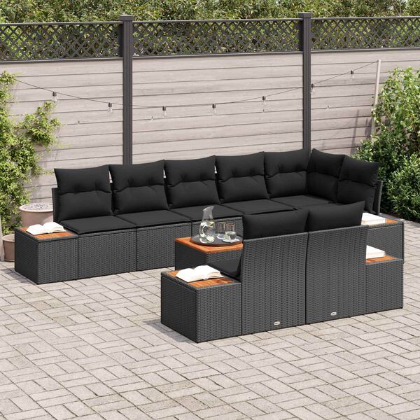vidaXL Gartensofa-set mit Kissen mit Speicher 8 pcs Schwarz Polyrattan