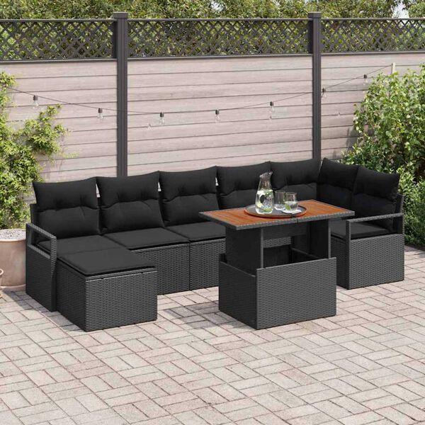vidaXL Garten-Sofa-Set mit Speicher 8 pcs Schwarz Poly Rattan
