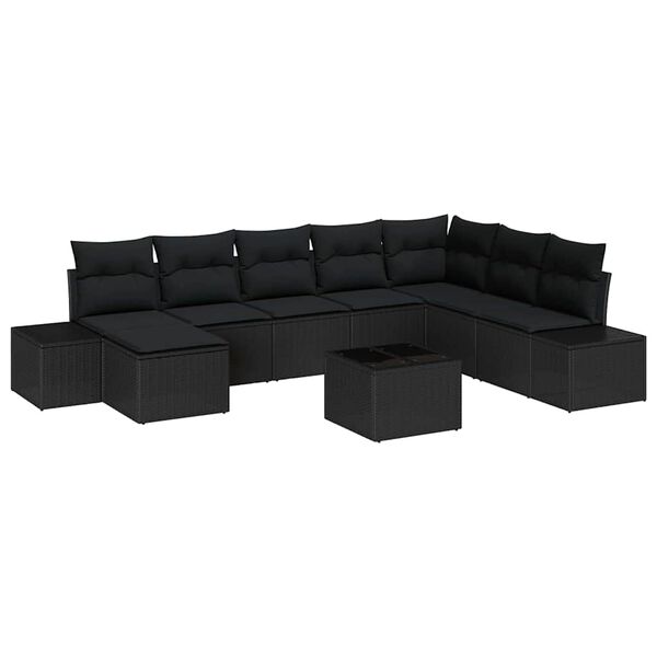 vidaXL Garten-Sofa-Set mit Kissen 8 pcs Schwarz Poly-Rattan
