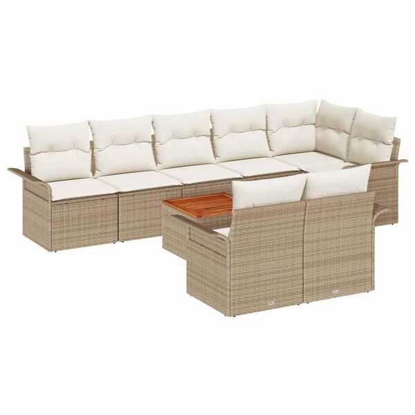 vidaXL Gartensofa-set mit Kissen 9 pcs Beige Poly-Rattan