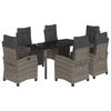 vidaXL 7-tlg. Garten-Essgruppe mit Kissen Grau Poly Rattan
