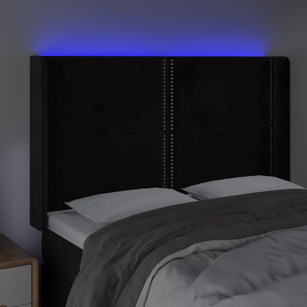 vidaXL LED Kopfteil Schwarz 147x16x118/128 cm Samt