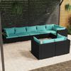 vidaXL 8-tlg. Garten-Lounge-Set mit Kissen Schwarz Poly Rattan