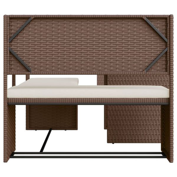 vidaXL Gartensofa in L-Form mit Tisch und Kissen Braun Poly Rattan