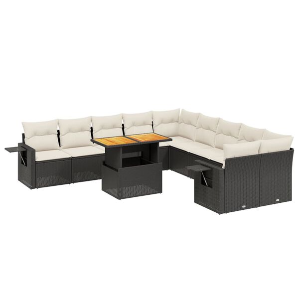 vidaXL 11-tlg. Garten-Sofagarnitur mit Kissen Schwarz Poly Rattan