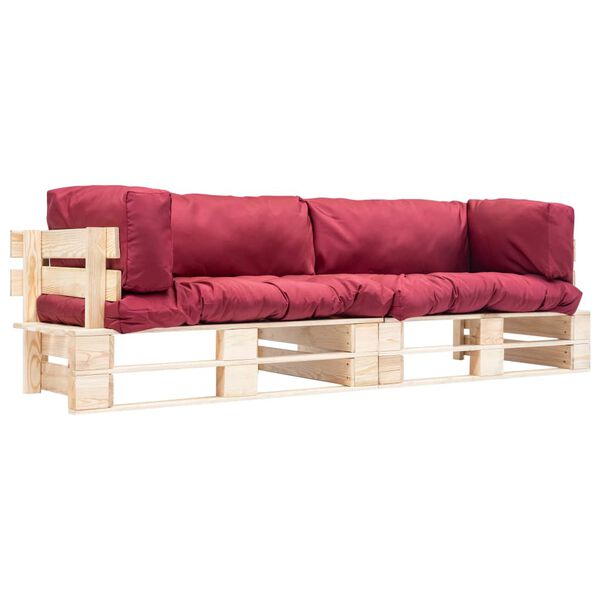 vidaXL 2-tlg. Outdoor-Sofa-Set Paletten mit Kissen in Rot Kiefernholz