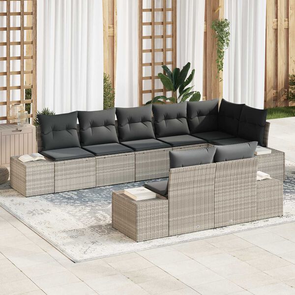 vidaXL Gartensofa-set mit Kissen 8 pcs Hellgrau Poly-Rattan